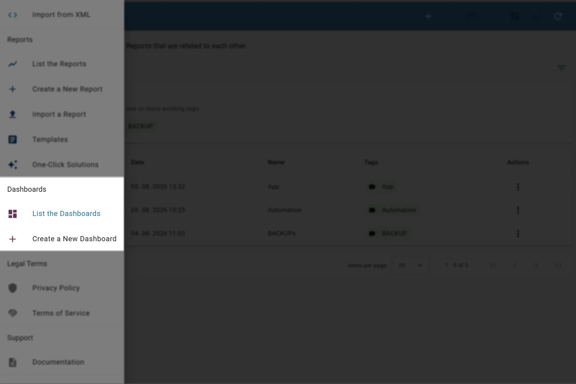 Accessing the dashboard features in-app