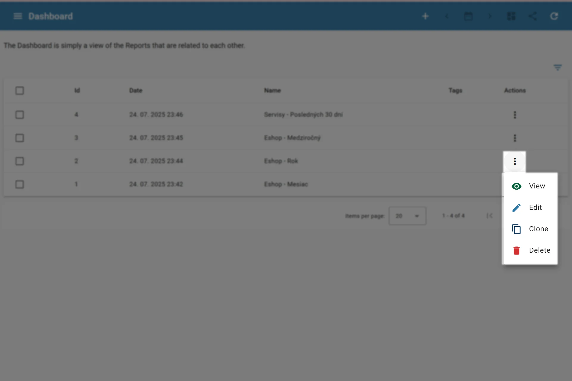 Dashboard Actions