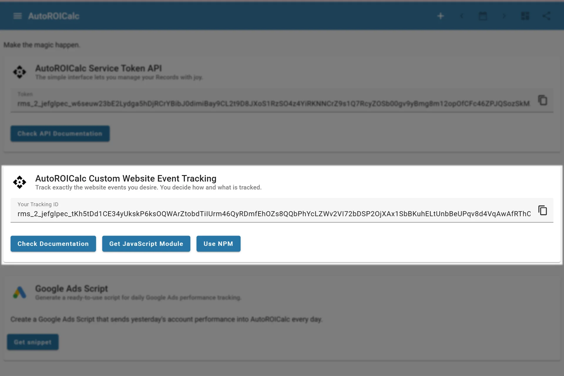 Finding the token for web events tracking