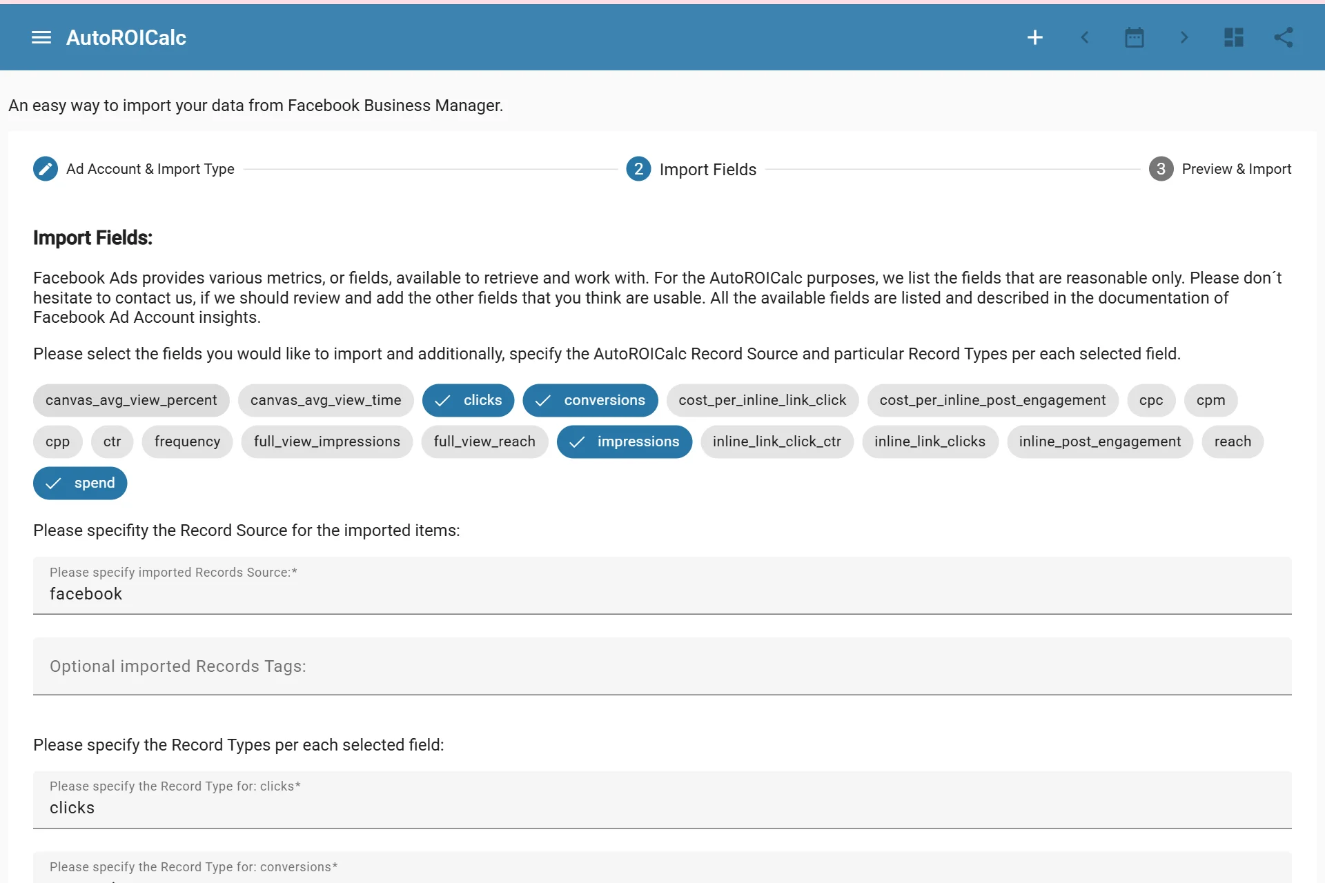 Importing data from Facebook Ads Manager Importing data from Facebook Ads Manager