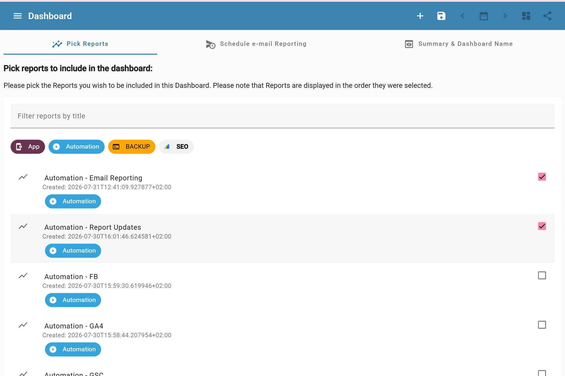 Adding related reports to a dashboard