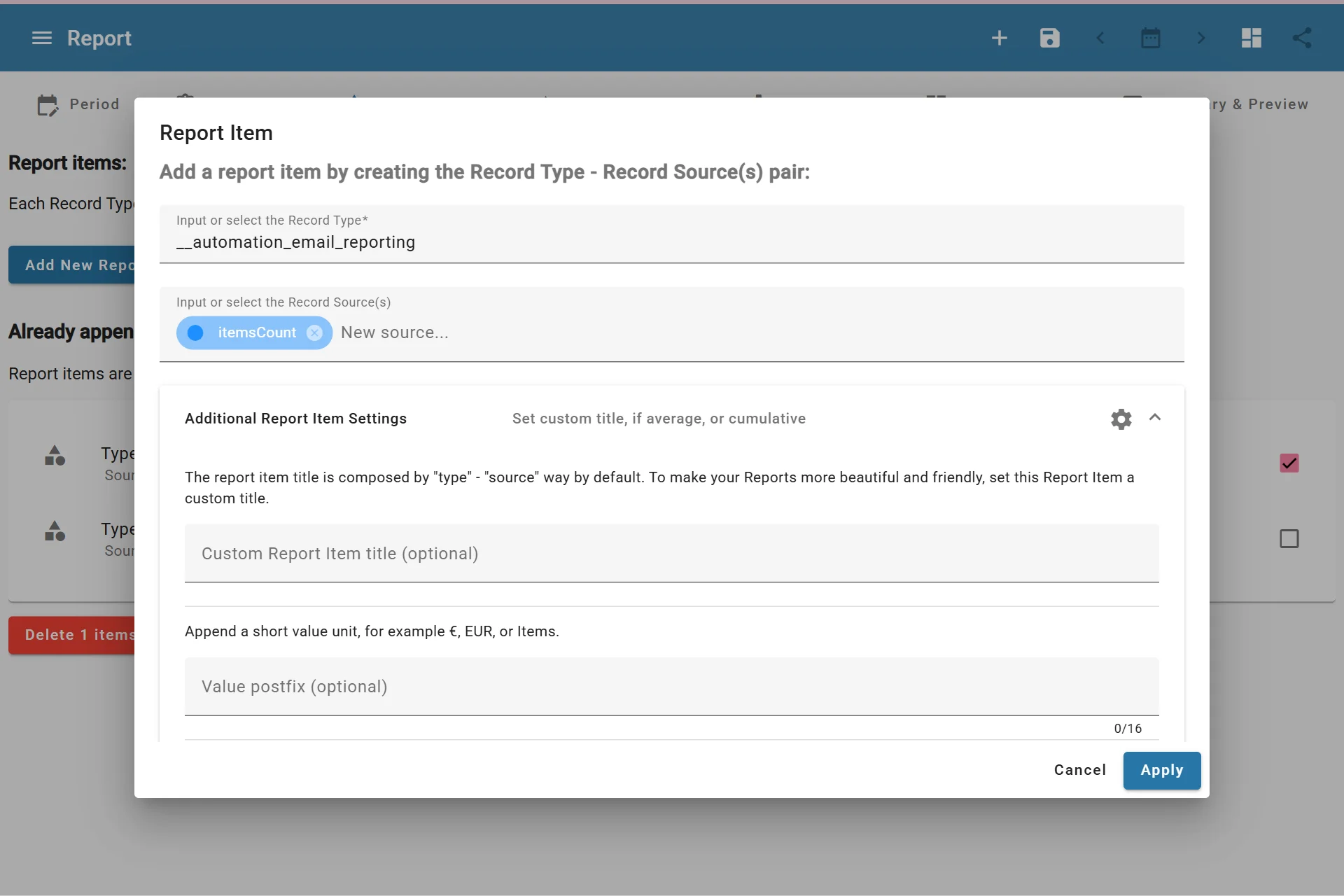 Updating existing report item