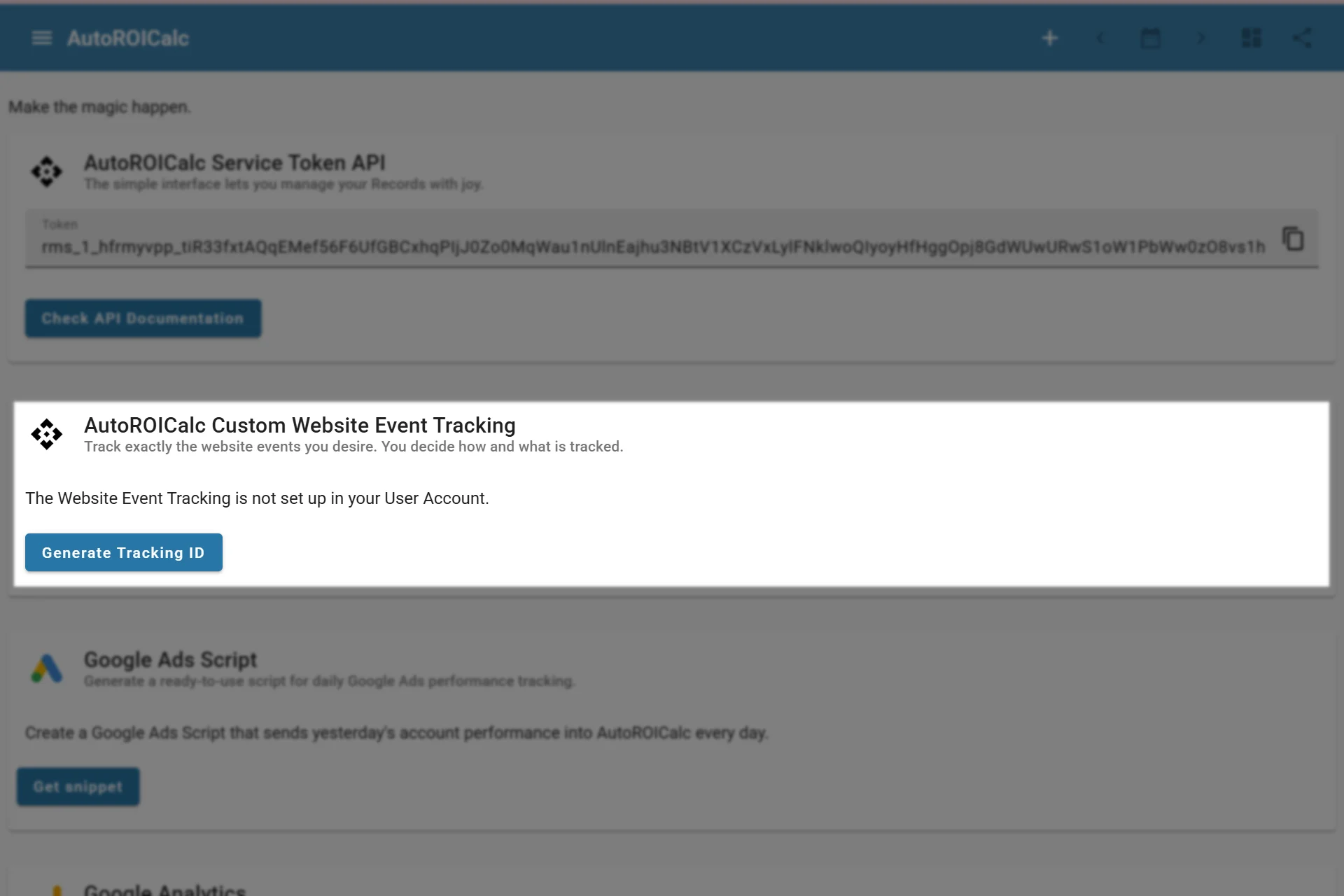 Getting Web Events Tracking ID