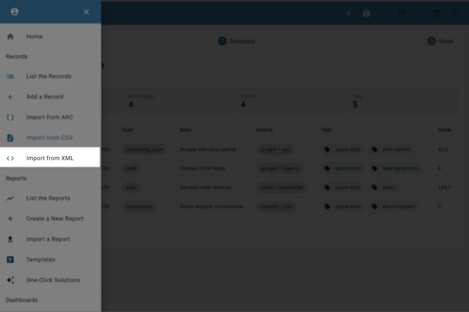 Importing records from XML Importing records from XML