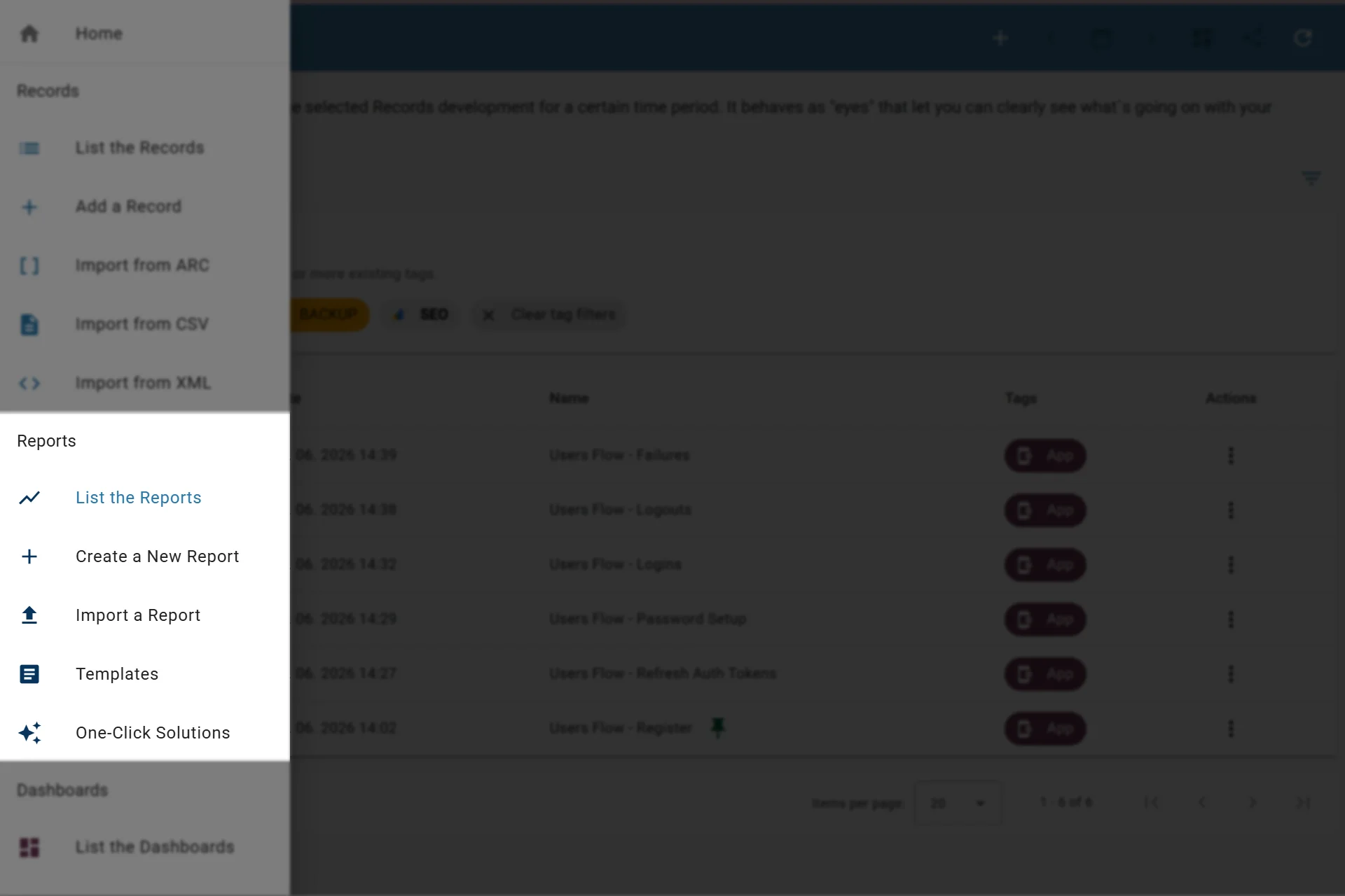 Accessing the report features in-app