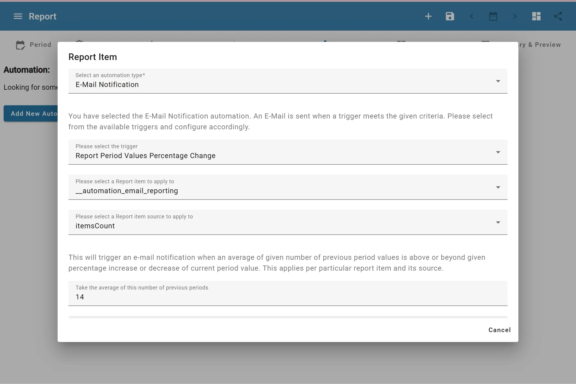 Adding Report Automation Item