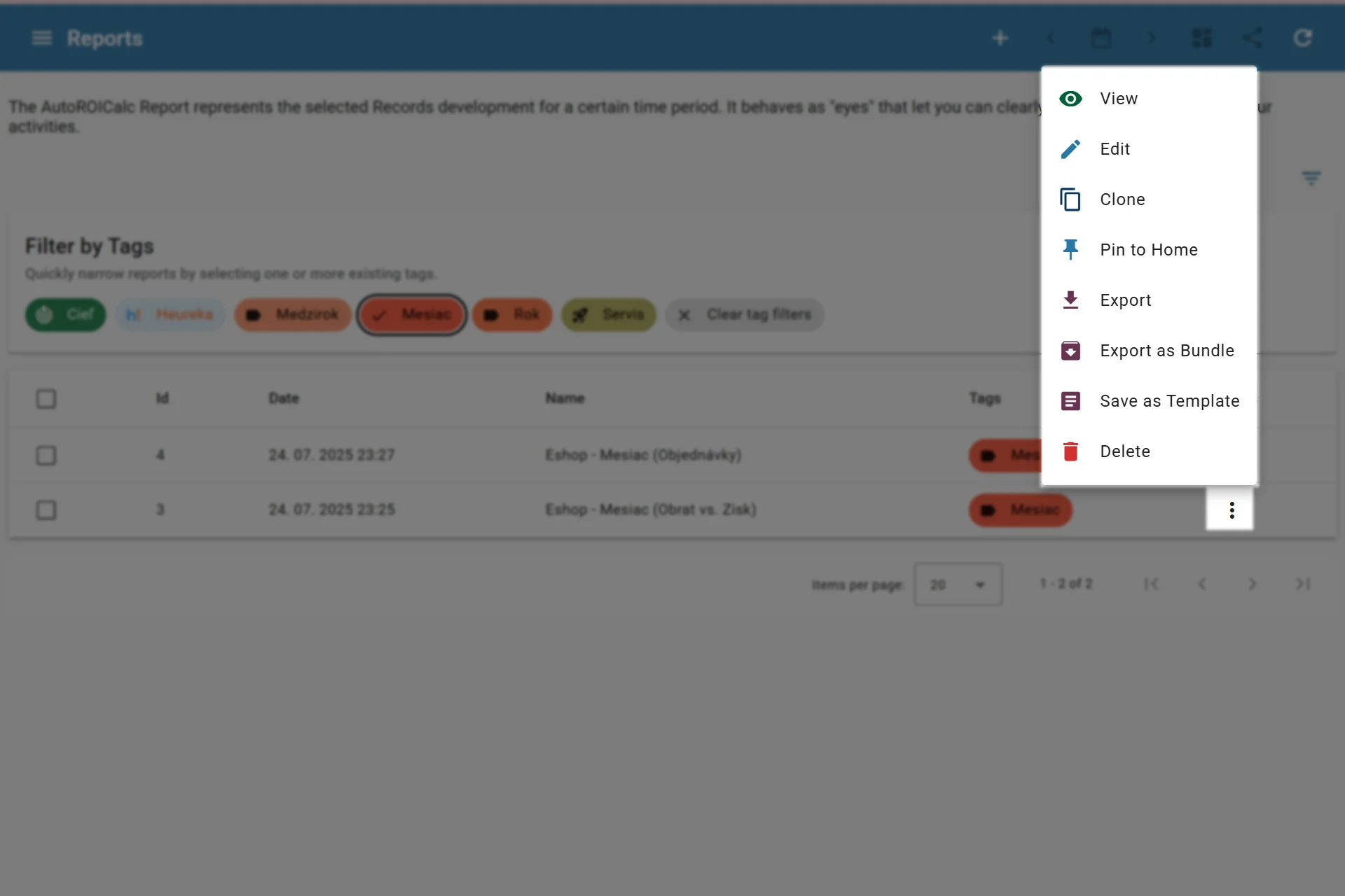 Report actions
