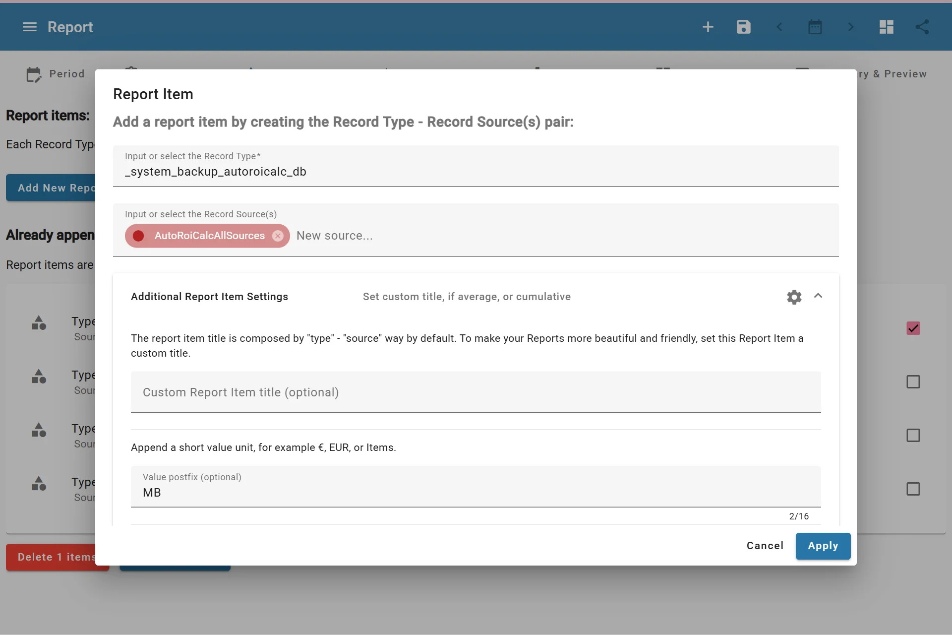 Configuring Report Items