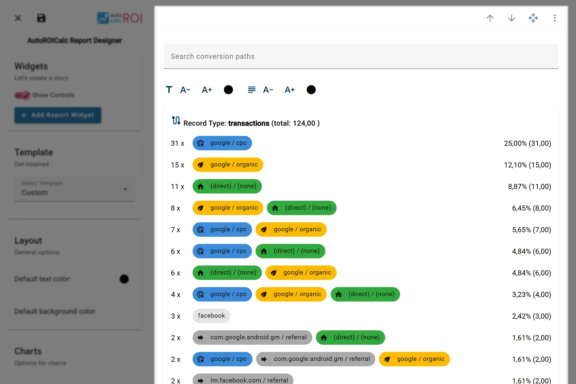 A sample usage of the Conversion Paths Widget
