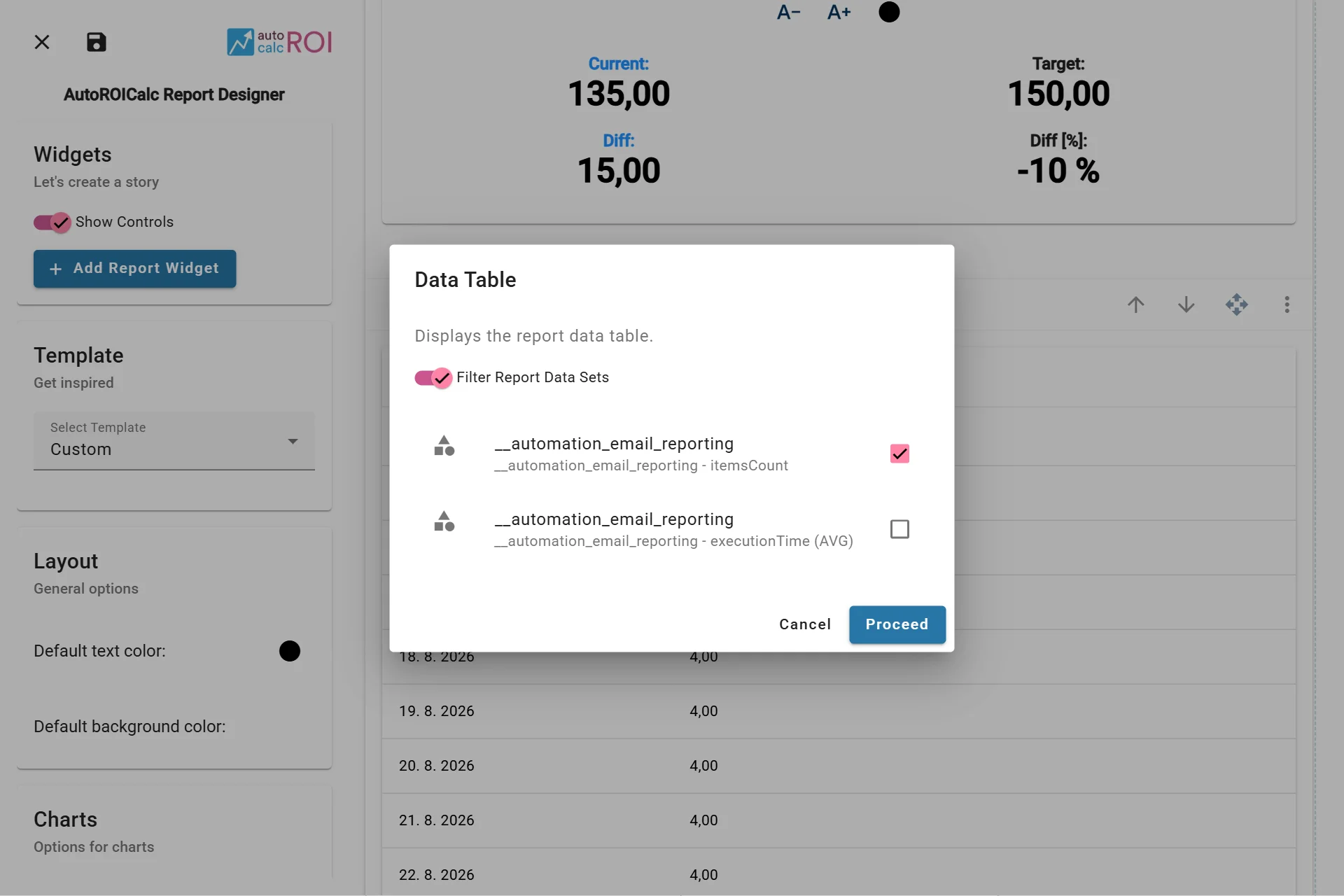 Configuring the Data Table Widget