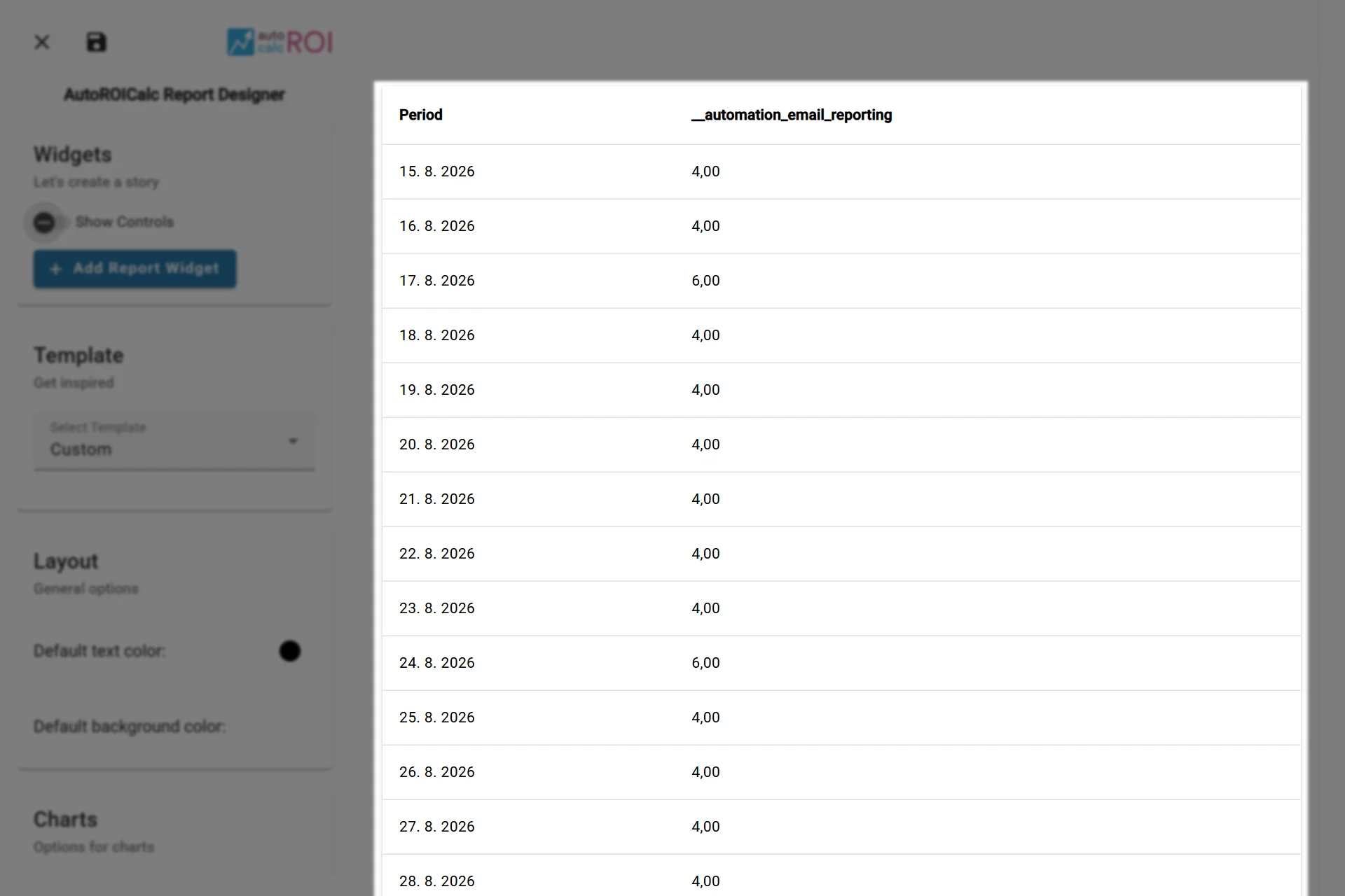 A sample usage of the Data Table Widget