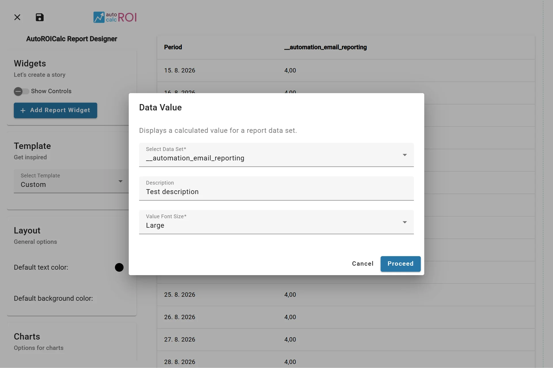 Configuring the Data Value Widget