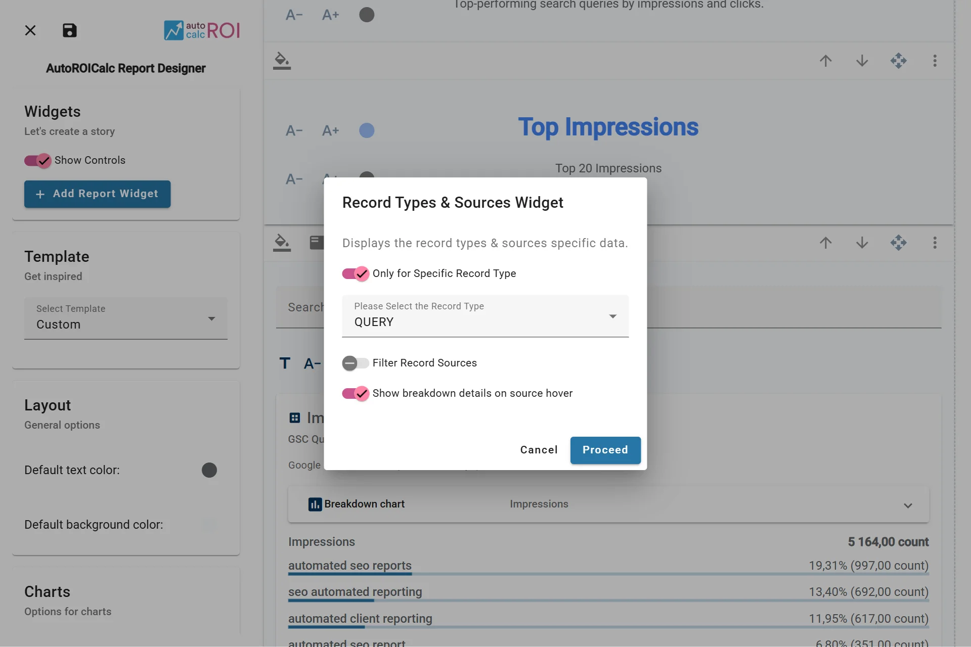 Configuring the Sources Distribution Widget