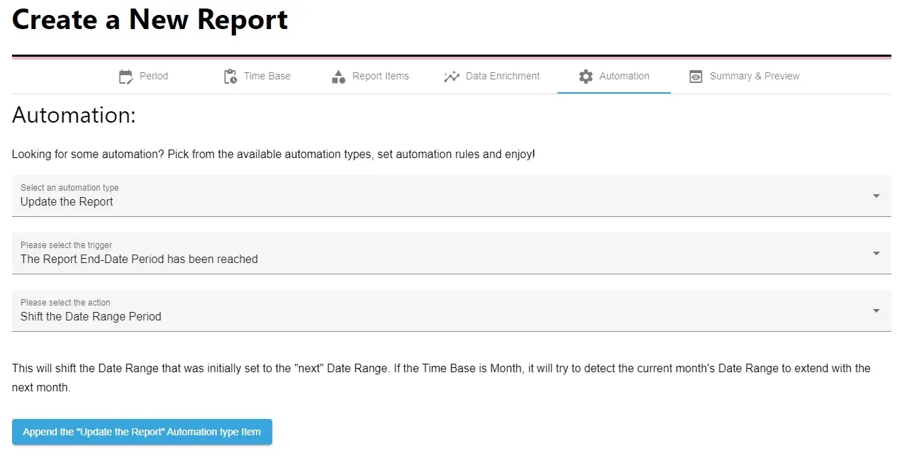 Sample Report update automation config