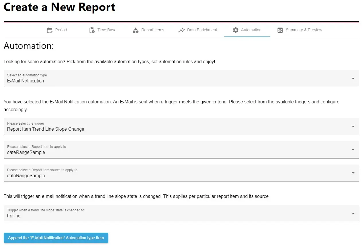 Sample Report E-Mail notification automation config