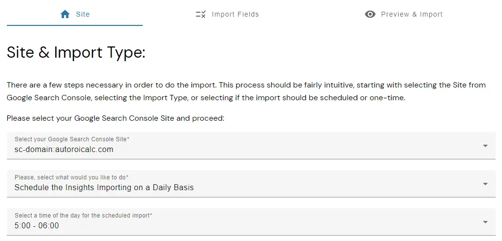 Configure automated data imports from Google Search Console