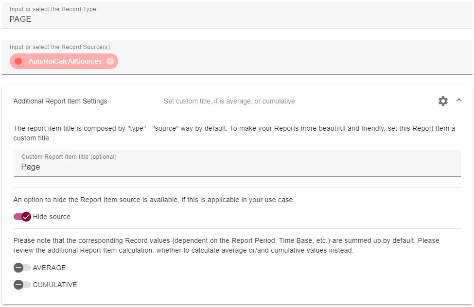 Setup for the PAGE Report Item.