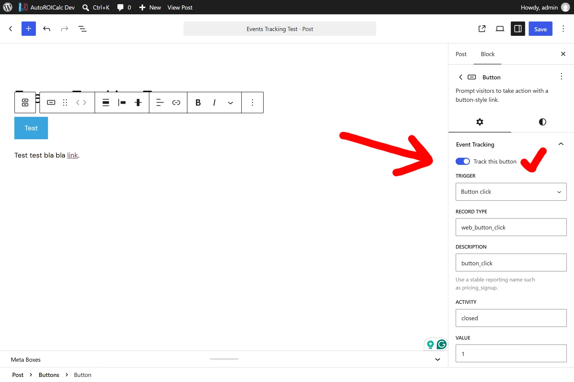 Enable tracking from its Event Tracking panel Enable tracking from its Event Tracking panel